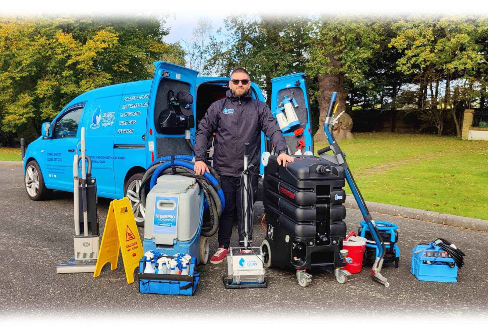 oplus_1048578 upholstery cleaner posing with equipment and van